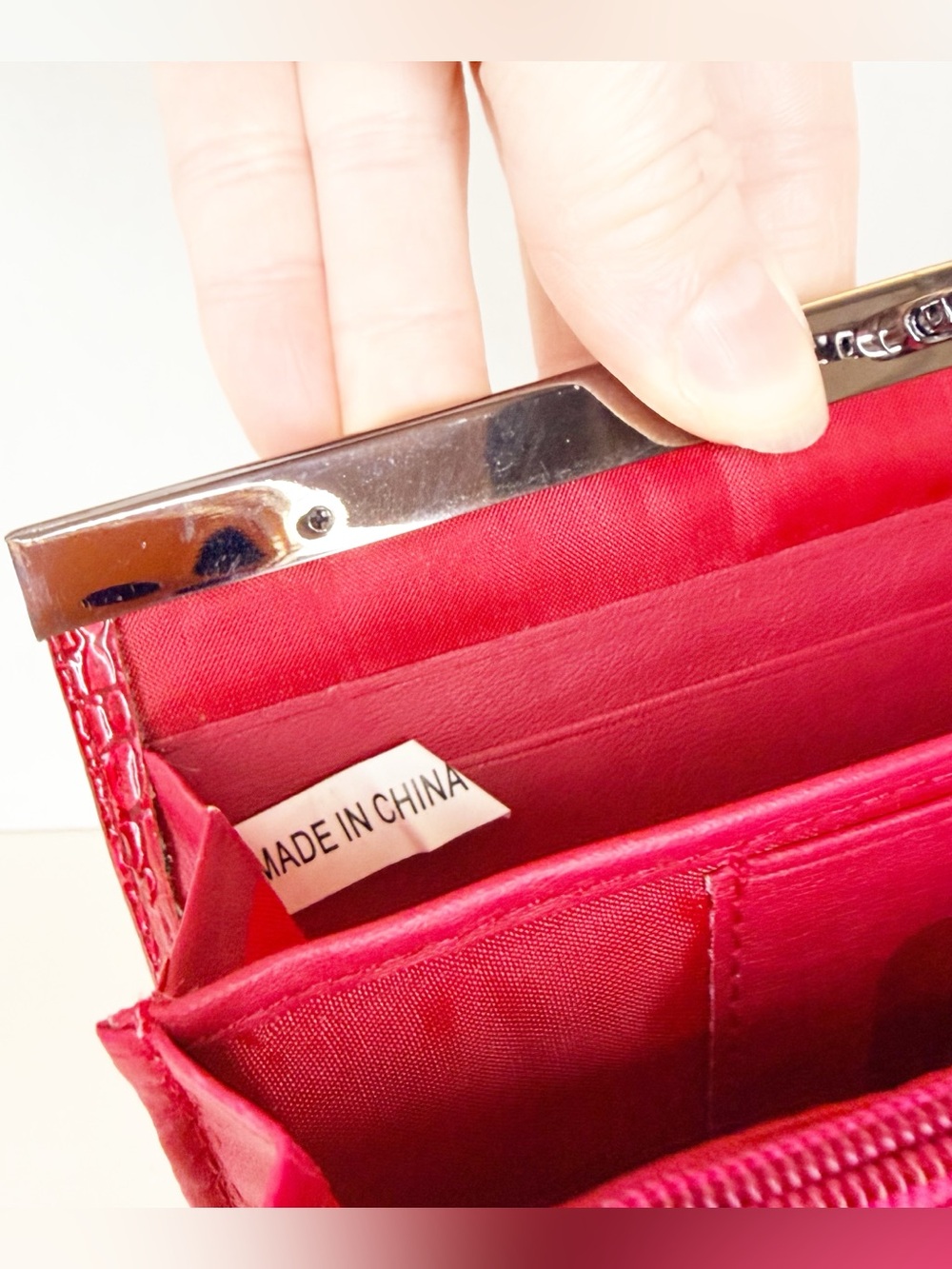 Red Croc-Embossed Clutch Wallet - Picture 3 of 5
